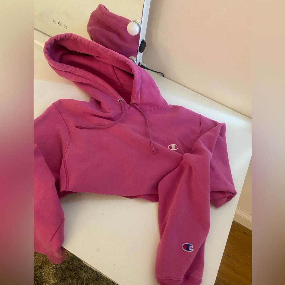 pink cropped champion hoodie